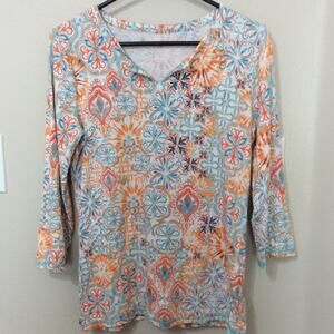 T by Talbots women's Shirt Medium Petite Floral Geometric
